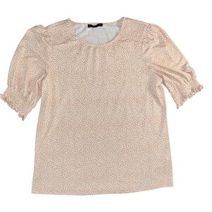 ADRIANNA PAPELL Beige Polka Dot Puff Sleeve Blouse Office Women’s Size Small